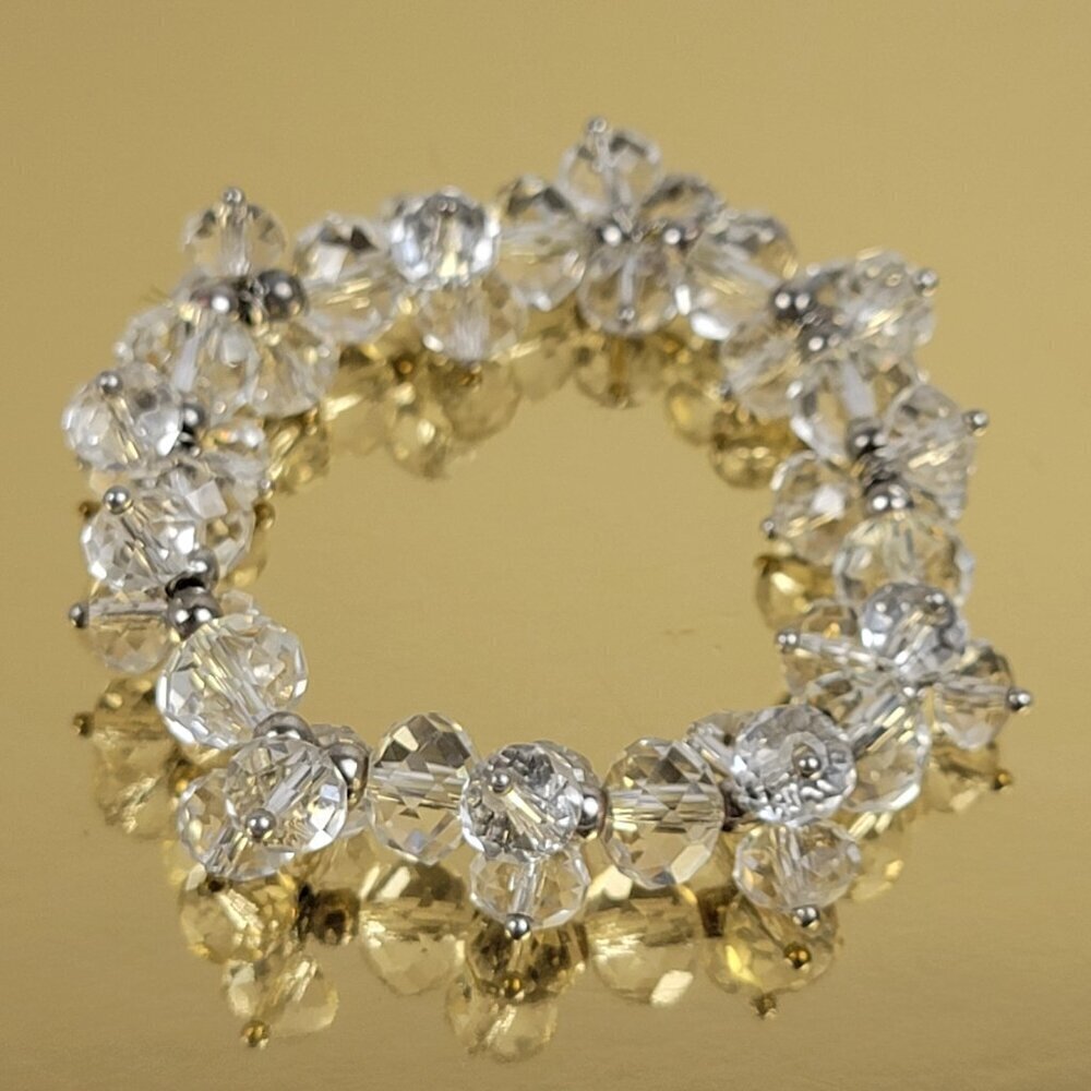 Clear Crystal Cluster Stretch Bracelet 6" Expandable Silver-Tone